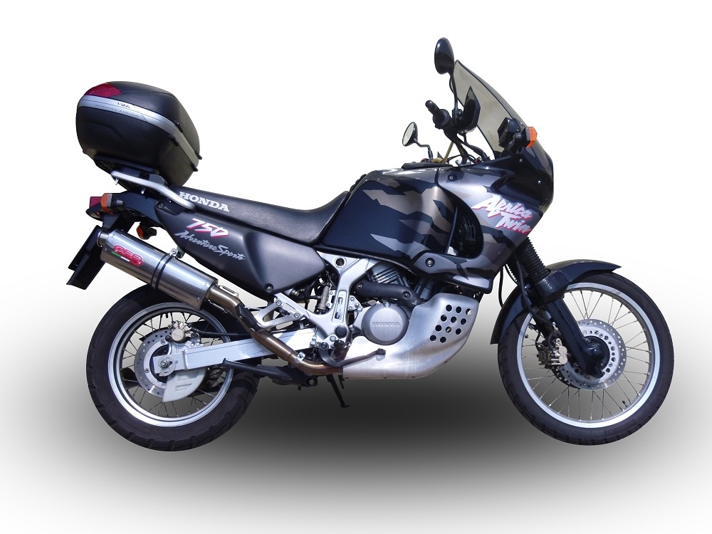Exhaust compatible with Honda Africa Twin XRV 750 RD07 1993-2003, Trioval, Slip-on exhaust including removable db killer and link pipe, EPA-compliant 