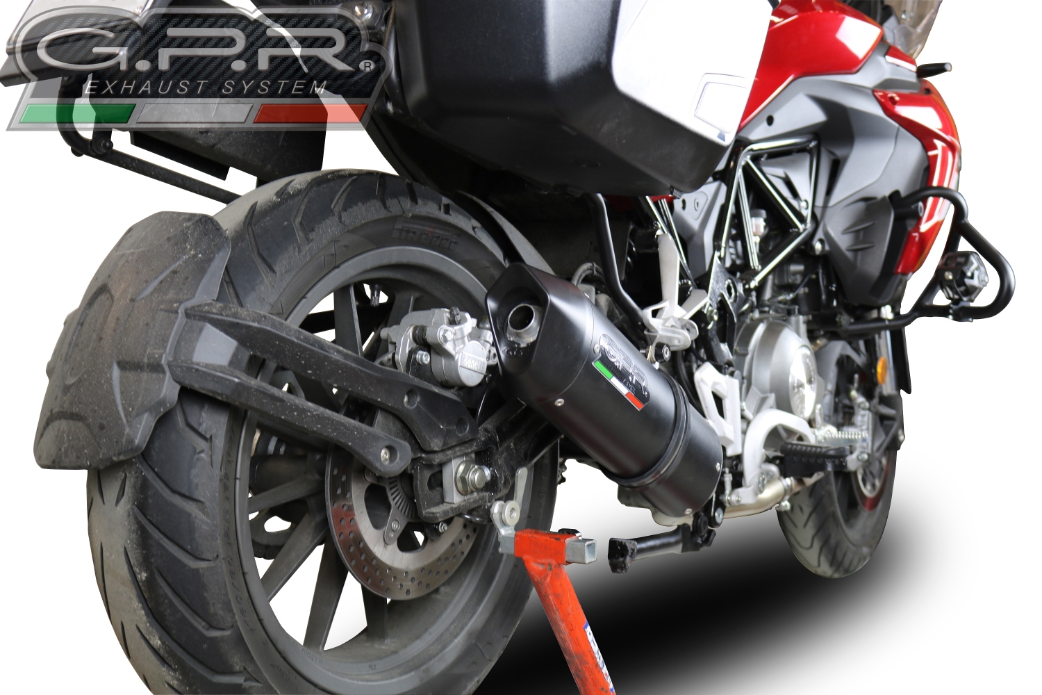 Exhaust compatible with Benelli Trk 502 2021-2024, Furore Evo4 Nero, Slip-on exhaust including link pipe and removable db killer 