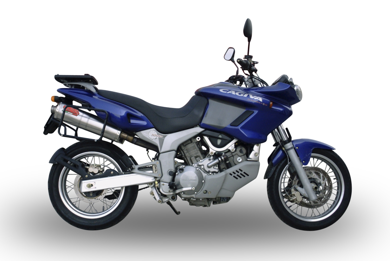 Exhaust compatible with Cagiva Navigator 1000 2000-2005, Trioval, Dual slip-on including removable db killers and link pipes, EPA-compliant 
