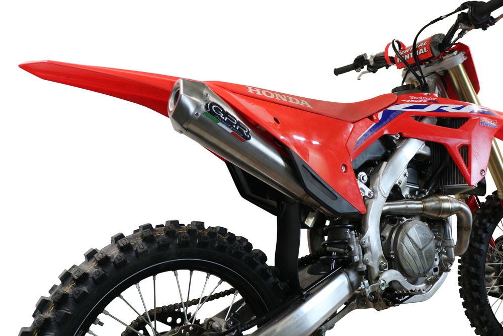 Exhaust compatible with Honda CRF450R/RX 2021-2025, Pentacross Inox, Full system exhaust, including removable db killer/spark arrestor 