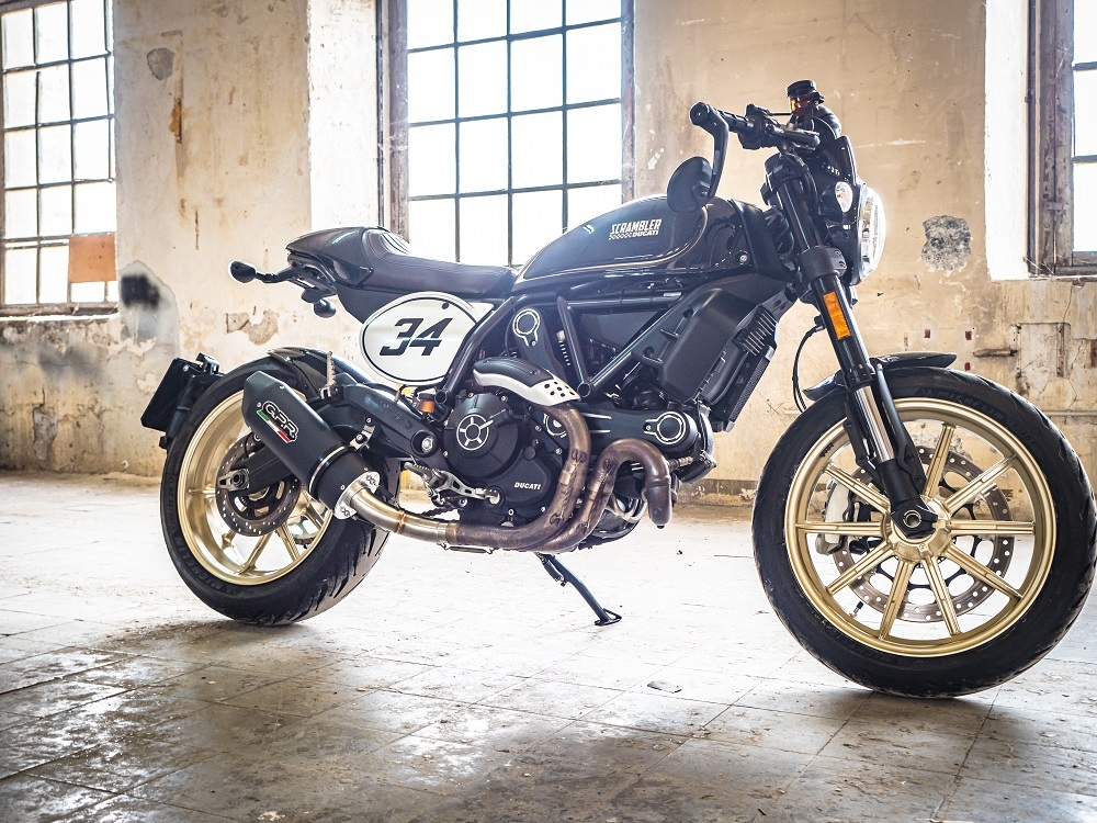 Exhaust compatible with Ducati Scrambler 803 2015-2016, Furore Nero, Slip-on exhaust including removable db killer and link pipe, not EPA-compliant 