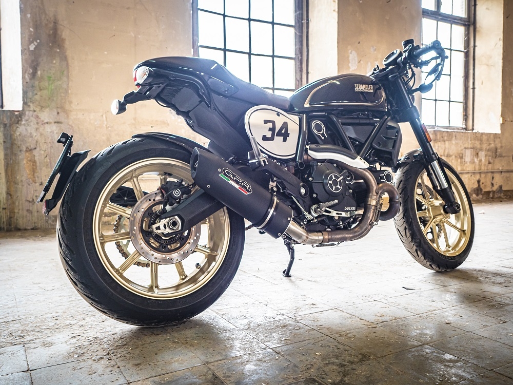 Exhaust compatible with Ducati Scrambler 803 2015-2016, Furore Nero, Slip-on exhaust including removable db killer and link pipe, not EPA-compliant 