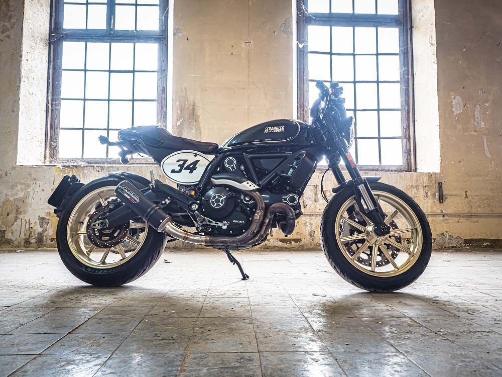 Exhaust compatible with Ducati Scrambler 803 2015-2016, M3 Black Titanium, Slip-on exhaust including removable db killer and link pipe, not EPA-compliant 