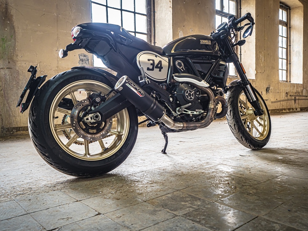 Exhaust compatible with Ducati Scrambler 803 2015-2016, M3 Black Titanium, Slip-on exhaust including removable db killer and link pipe, not EPA-compliant 