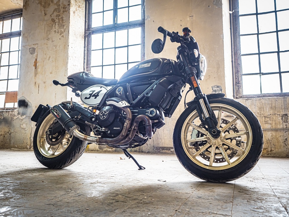 Exhaust compatible with Ducati Scrambler 803 2015-2016, M3 Black Titanium, Slip-on exhaust including removable db killer and link pipe, not EPA-compliant 