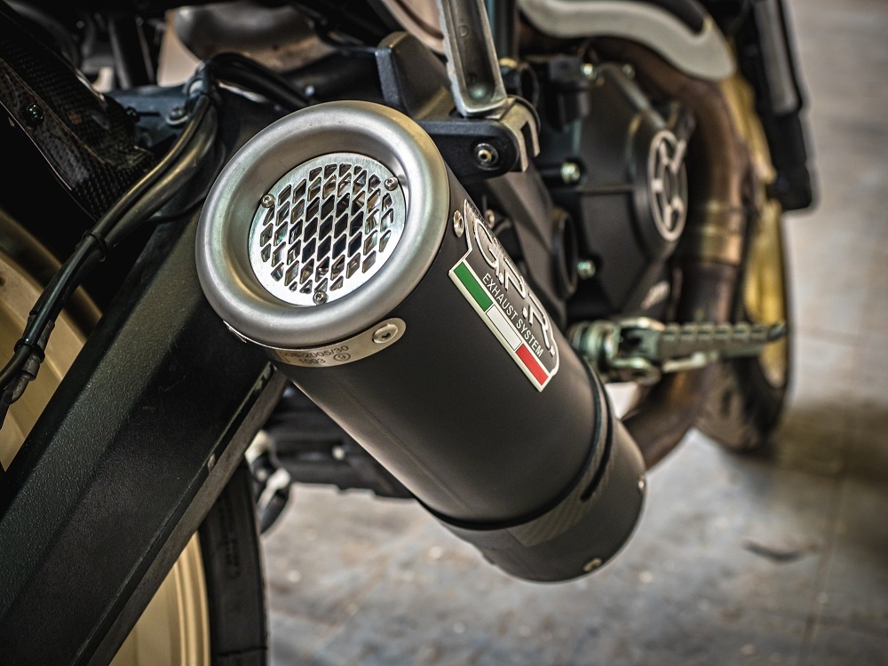Exhaust compatible with Ducati Scrambler 803 2015-2016, M3 Black Titanium, Slip-on exhaust including removable db killer and link pipe, not EPA-compliant 