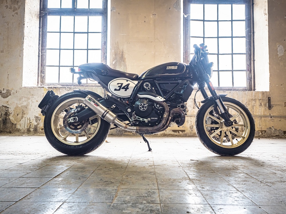 Exhaust compatible with Ducati Scrambler 803 2015-2016, M3 Titanium Natural, Slip-on exhaust including removable db killer and link pipe, not EPA-compliant 