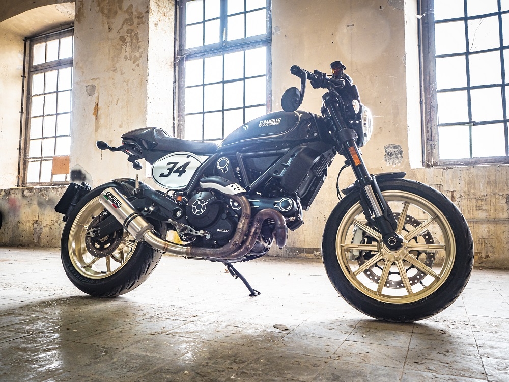 Exhaust compatible with Ducati Scrambler 803 2015-2016, M3 Titanium Natural, Slip-on exhaust including removable db killer and link pipe, not EPA-compliant 
