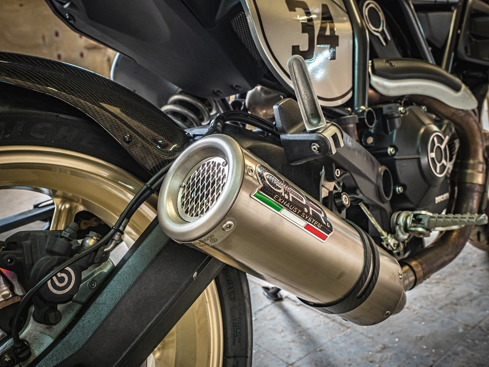 Exhaust compatible with Ducati Scrambler 803 2015-2016, M3 Titanium Natural, Slip-on exhaust including removable db killer and link pipe, not EPA-compliant 