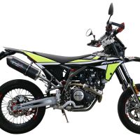 Exhaust compatible with Fantic Motor XEF 125 Enduro 125 Competition/Performance 2021-2024, Furore Evo4 Nero, Slip-on exhaust including removable db killer and link pipe, not EPA-compliant 
