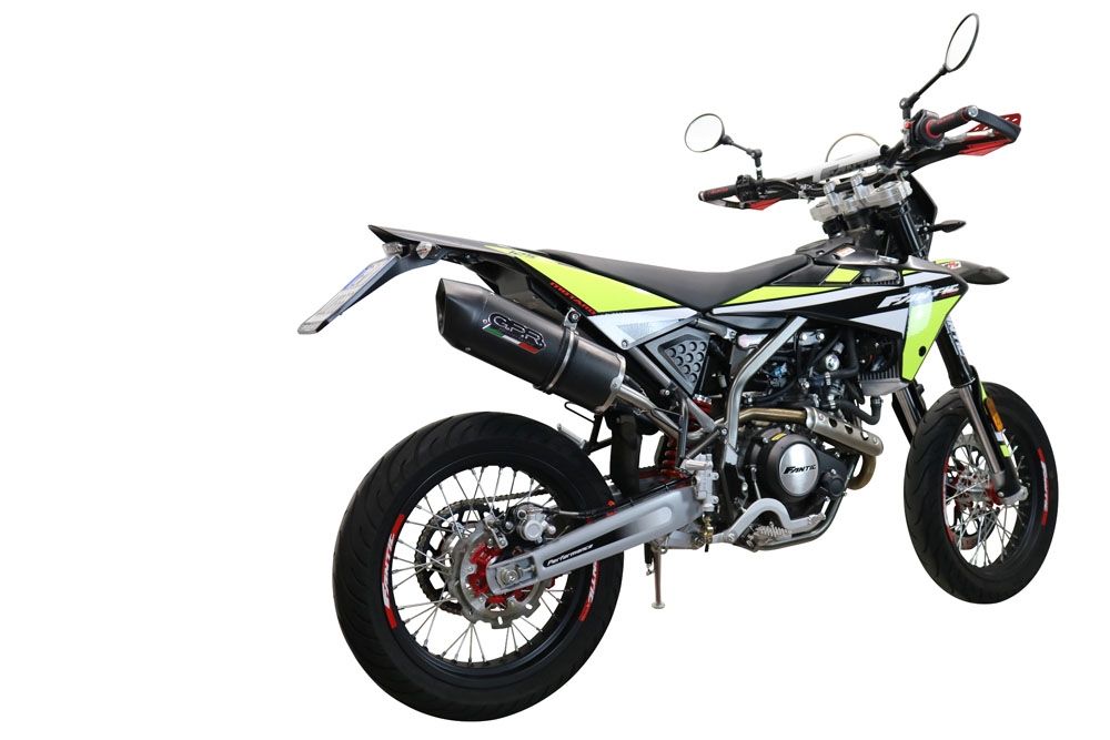 Exhaust compatible with Fantic Motor XEF 125 Enduro 125 Competition/Performance 2021-2024, Furore Evo4 Nero, Slip-on exhaust including removable db killer and link pipe, not EPA-compliant 