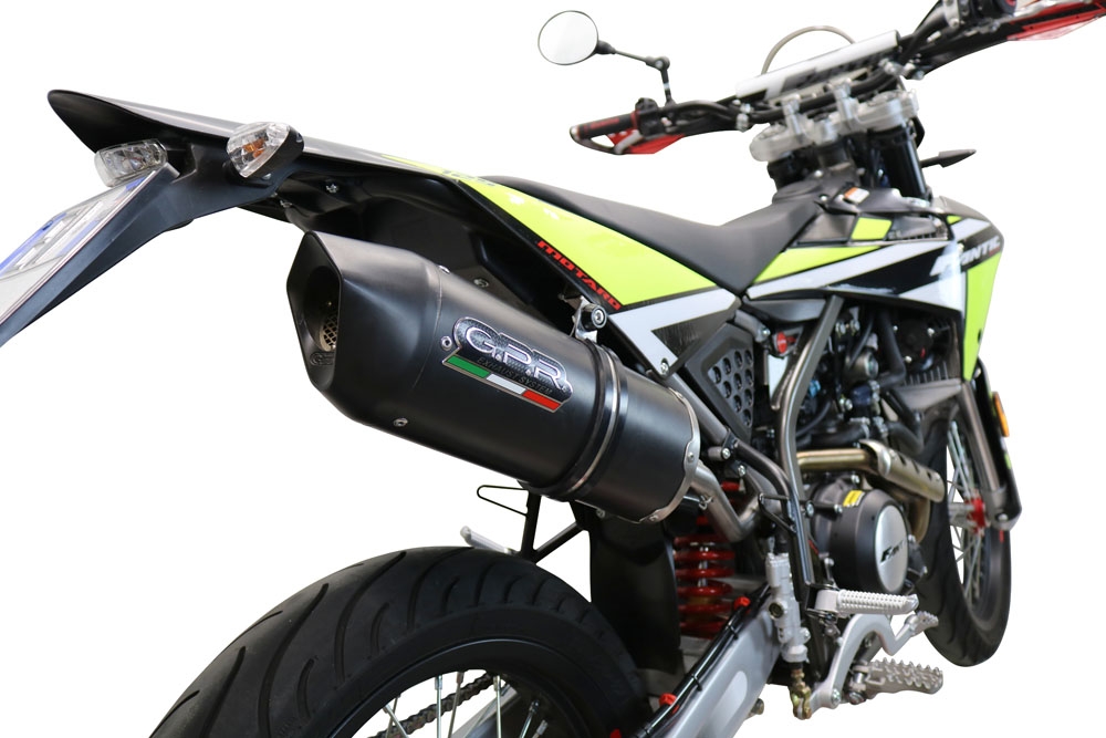 Exhaust compatible with Fantic Motor XEF 125 Enduro 125 Competition/Performance 2021-2024, Furore Evo4 Nero, Slip-on exhaust including removable db killer and link pipe, not EPA-compliant 