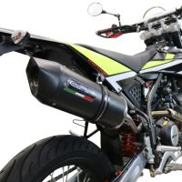 Exhaust compatible with Fantic Motor XEF 125 Enduro 125 Competition/Performance 2021-2024, Furore Evo4 Nero, Slip-on exhaust including removable db killer and link pipe, not EPA-compliant 