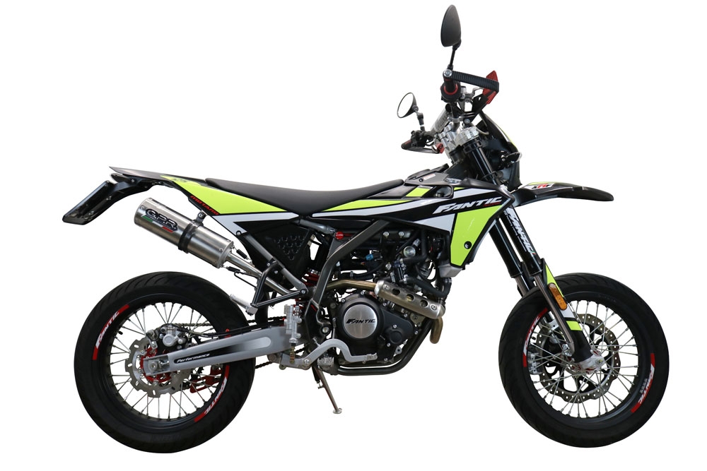 Exhaust compatible with Fantic Motor XMF Motard 125 Competition/Performance 2021-2024, M3 Inox , Slip-on exhaust including removable db killer and link pipe, not EPA-compliant 