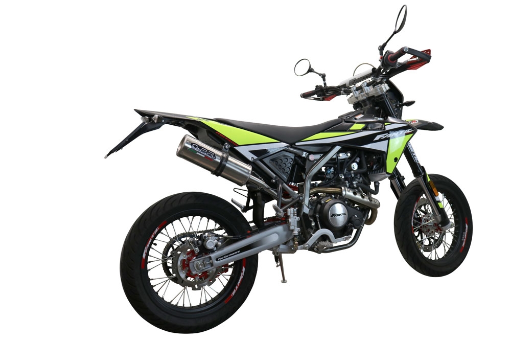 Exhaust compatible with Fantic Motor XMF Motard 125 Competition/Performance 2021-2024, M3 Inox , Slip-on exhaust including removable db killer and link pipe, not EPA-compliant 