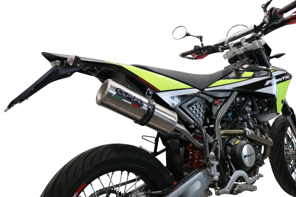 Exhaust compatible with Fantic Motor XMF Motard 125 Competition/Performance 2021-2024, M3 Inox , Slip-on exhaust including removable db killer and link pipe, not EPA-compliant 