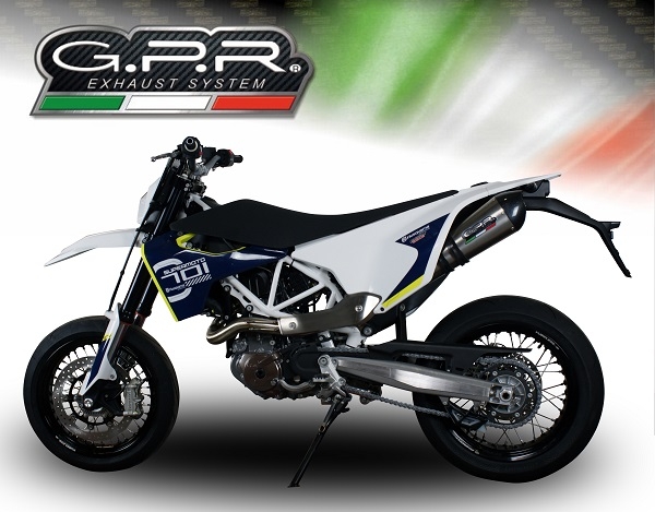 GPR exhaust compatible with  Husqvarna Supermoto 701  2021-2024, New Grand Prix Evo Titanium, Slip-on exhaust including link pipe and removable db killer 