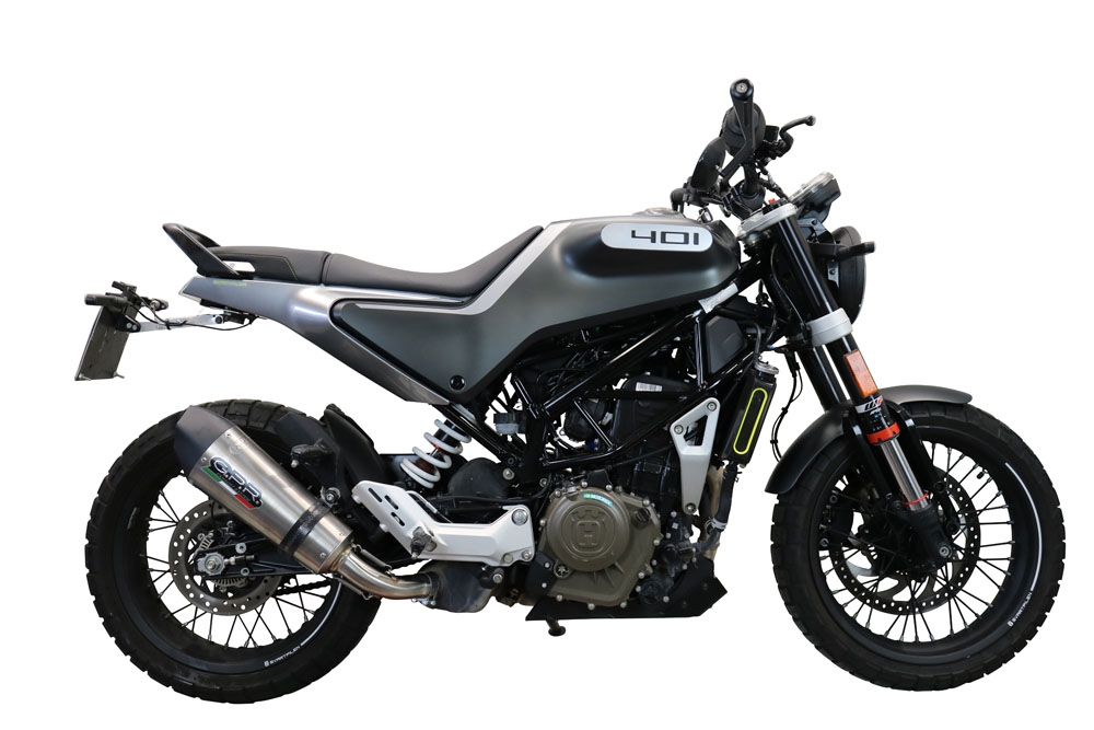 GPR exhaust compatible with  Husqvarna Svartpilen 401 2021-2023, New Grand Prix Evo Titanium, Slip-on exhaust including removable db killer and link pipe, EPA-compliant 