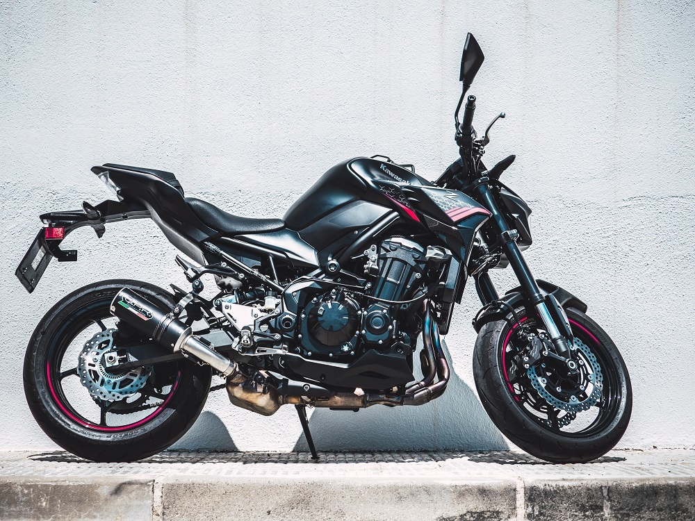 Exhaust compatible with Kawasaki Z-900E 2020-2024, M3 Black Titanium, Slip-on exhaust including removable db killer and link pipe, EPA-compliant 