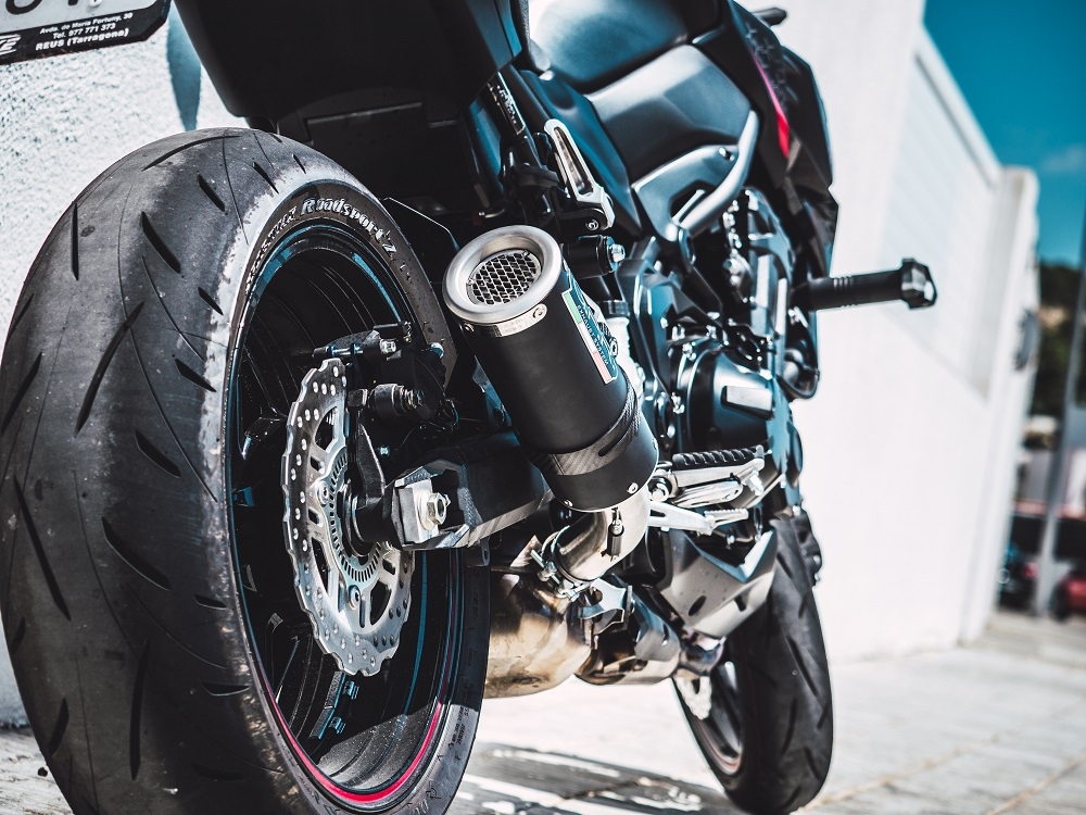 Exhaust compatible with Kawasaki Z-900E 2020-2024, M3 Black Titanium, Slip-on exhaust including removable db killer and link pipe, EPA-compliant 