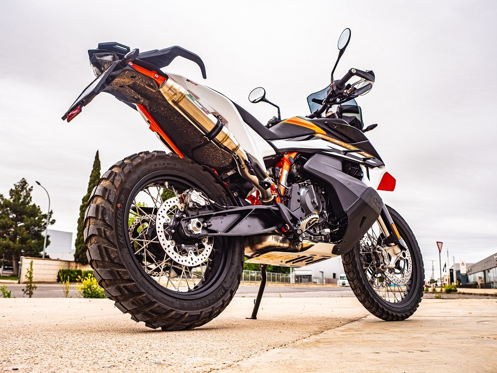 Exhaust compatible with Ktm 890 Adventure R/Rally 2021-2024, Deeptone Inox, Slip-on exhaust including link pipe 