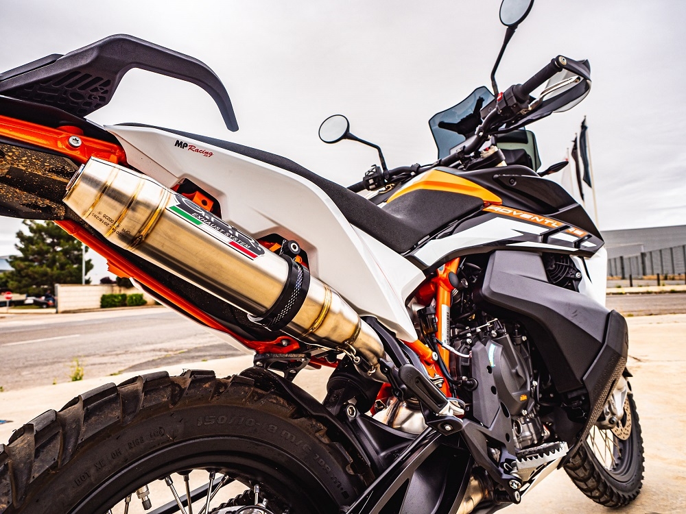 Exhaust compatible with Ktm 890 Adventure R/Rally 2021-2024, Deeptone Inox, Slip-on exhaust including link pipe 