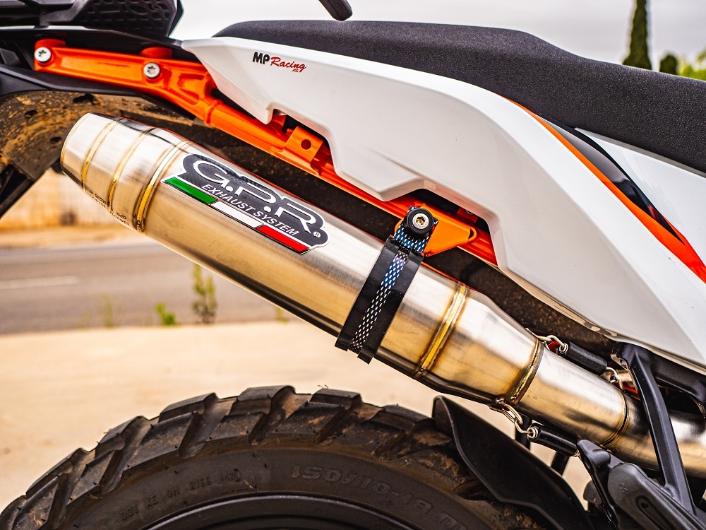 Exhaust compatible with Ktm 890 Adventure R/Rally 2021-2024, Deeptone Inox, Slip-on exhaust including link pipe 