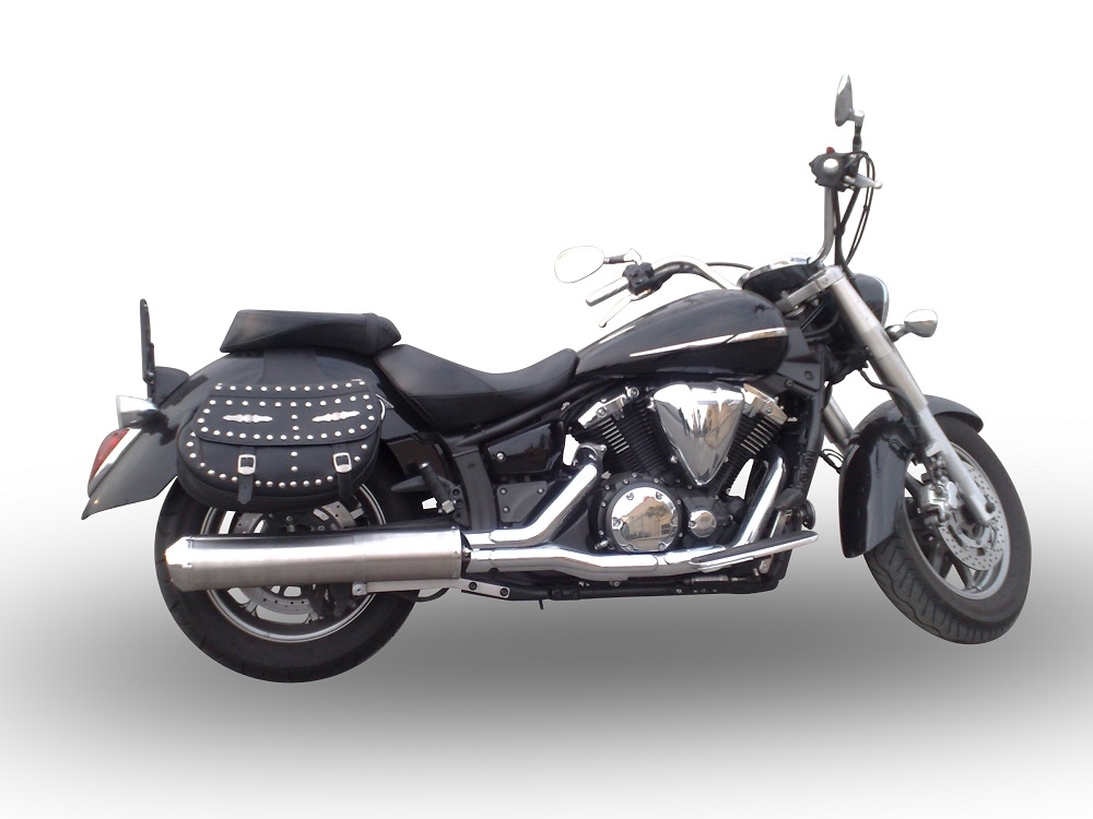 Exhaust compatible with Yamaha Xvs 1300 Midnight Star 2006-2014, Inox Oval Bomb, Slip-on exhaust including removable db killer and link pipe, not EPA-compliant 