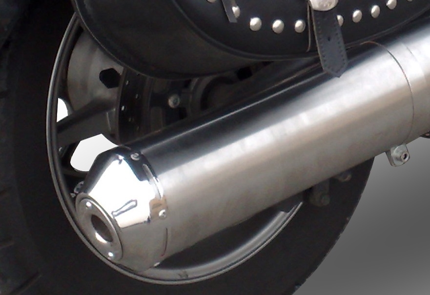 Exhaust compatible with Yamaha Xvs 1300 Midnight Star 2006-2014, Inox Oval Bomb, Slip-on exhaust including removable db killer and link pipe, not EPA-compliant 