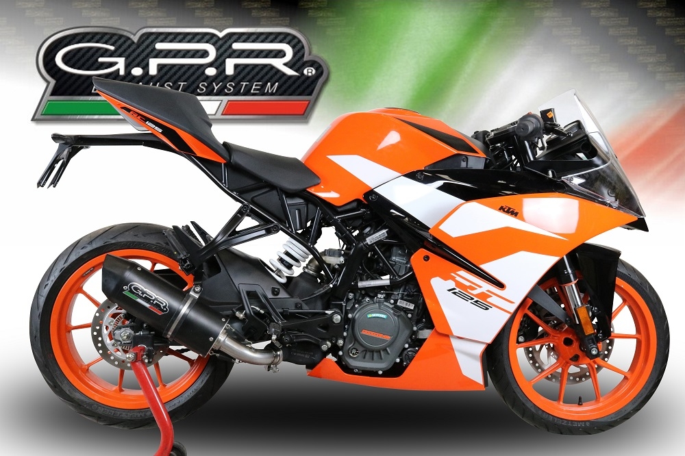 Exhaust compatible with Ktm RC 125 2017-2020, Furore Evo4 Nero, Slip-on exhaust including removable db killer and link pipe, not EPA-compliant 