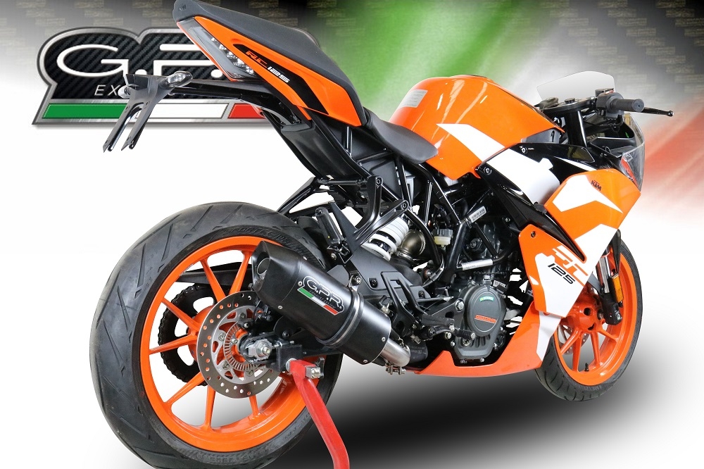 Exhaust compatible with Ktm RC 125 2017-2020, Furore Evo4 Nero, Slip-on exhaust including removable db killer and link pipe, not EPA-compliant 