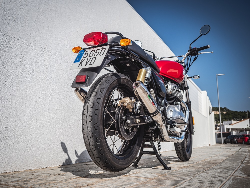 Exhaust compatible with Royal Enfield Interceptor 650 2019-2020, Deeptone Inox, Dual slip-on exhausts including removable db killers and link pipes 
