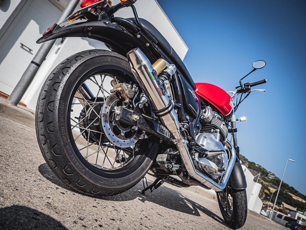 Exhaust compatible with Royal Enfield Interceptor 650 2019-2020, Deeptone Inox, Dual slip-on exhausts including removable db killers and link pipes 