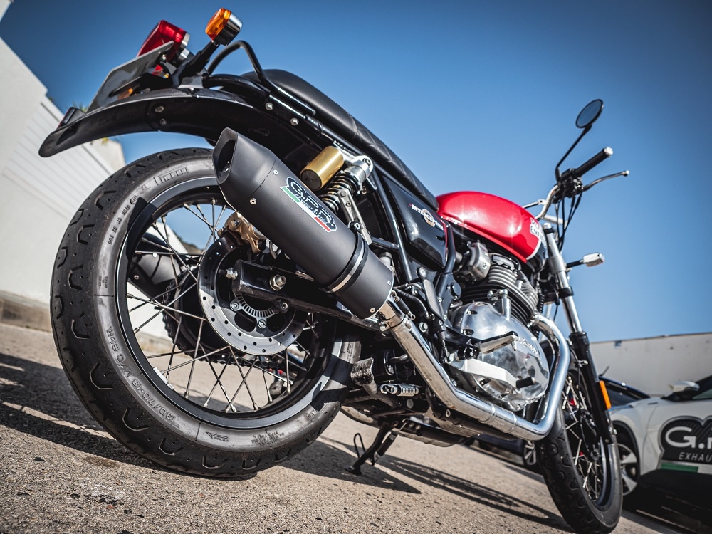 Exhaust compatible with Royal Enfield Interceptor 650 2021-2025, Furore Evo4 Nero, Dual slip-on exhausts including removable db killers and link pipes 