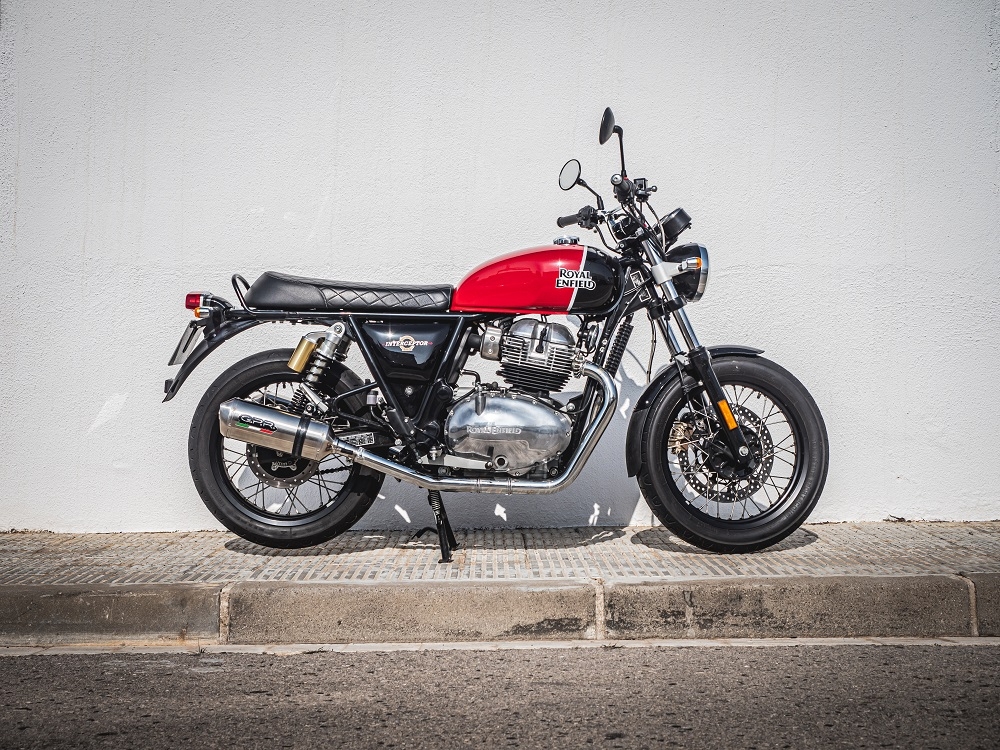Exhaust compatible with Royal Enfield Continental 650 2021-2024, Satinox, Dual slip-on exhausts including removable db killers and link pipes 