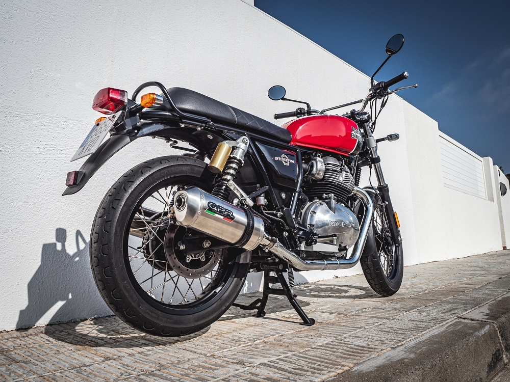 Exhaust compatible with Royal Enfield Continental 650 2021-2024, Satinox, Dual slip-on exhausts including removable db killers and link pipes 