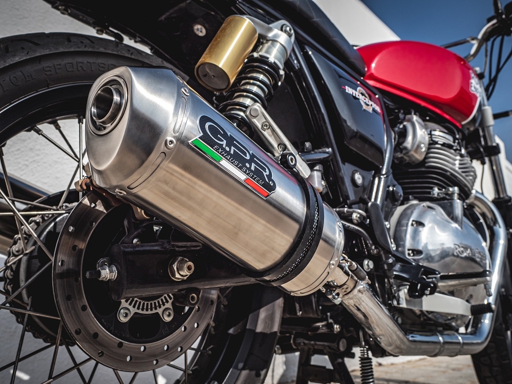 Exhaust compatible with Royal Enfield Continental 650 2021-2024, Satinox, Dual slip-on exhausts including removable db killers and link pipes 
