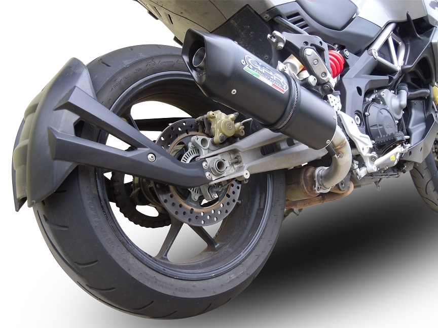 Exhaust compatible with Aprilia Caponord 1200 2013-2016, Furore Nero, Slip-on exhaust including removable db killer and link pipe, EPA-compliant 