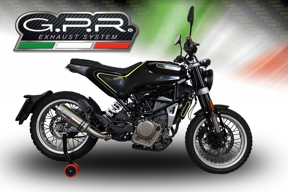 Exhaust compatible with Husqvarna Svartpilen 401 2018-2019, M3 Titanium Natural, Slip-on exhaust including removable db killer and link pipe, EPA-compliant 