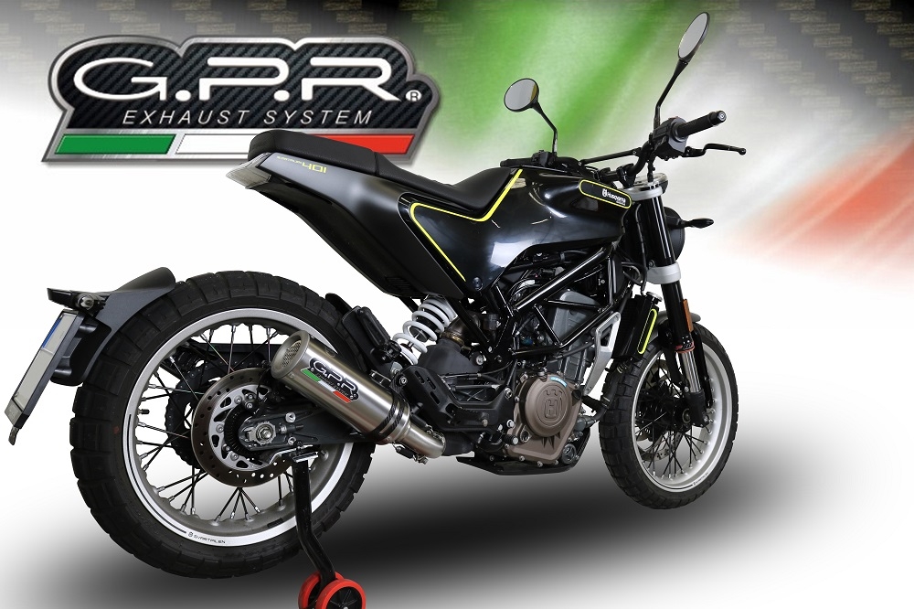 Exhaust compatible with Husqvarna Svartpilen 401 2018-2019, M3 Titanium Natural, Slip-on exhaust including removable db killer and link pipe, EPA-compliant 