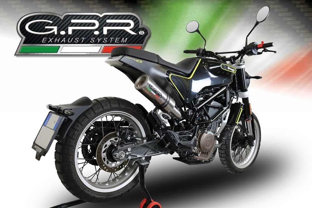GPR exhaust compatible with Husqvarna Svartpilen 401 2018-2019, M3 Titanium Natural, Homologated legal Mid-full system exhaust, including removable db killer and catalyst  