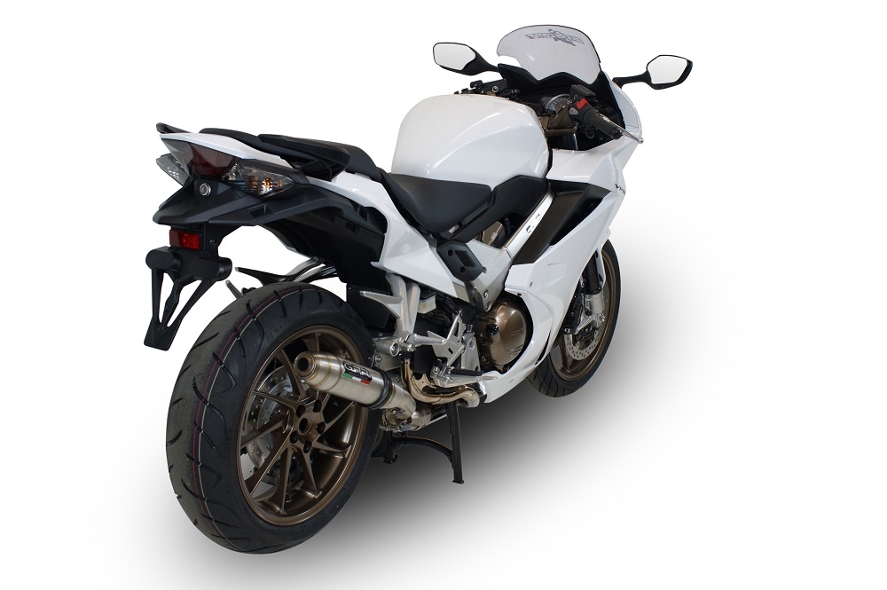 Exhaust compatible with Honda VFR800F 2014-2016, Deeptone Inox, Slip-on exhaust including removable db killer and link pipe, EPA-compliant 