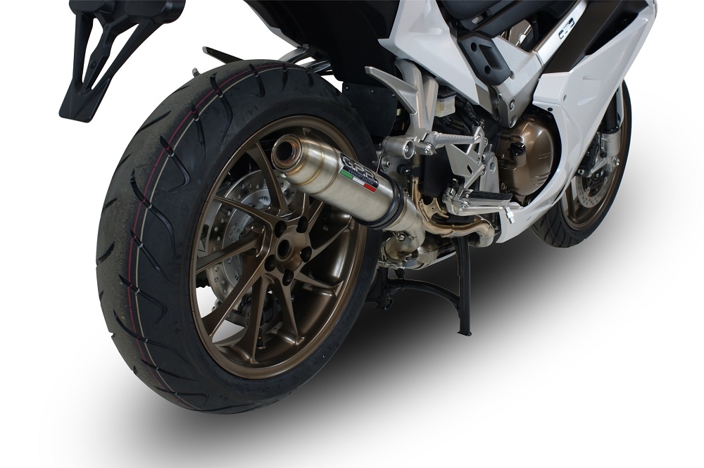Exhaust compatible with Honda VFR800F 2014-2016, Deeptone Inox, Slip-on exhaust including removable db killer and link pipe, EPA-compliant 