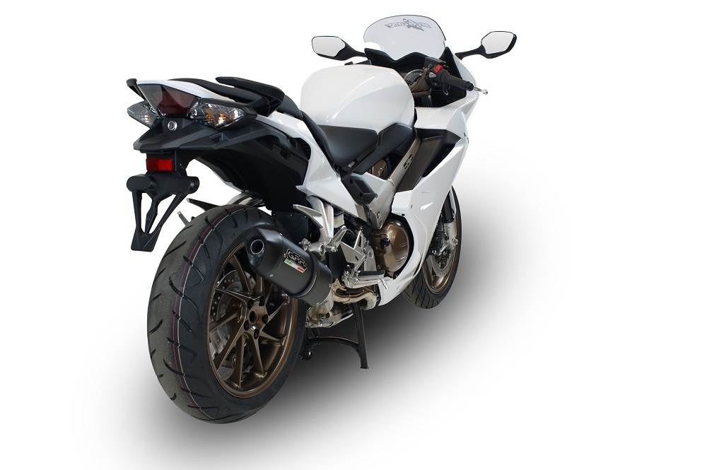 Exhaust compatible with Honda VFR800F 2017-2020, Furore Evo4 Nero, Slip-on exhaust including removable db killer and link pipe, EPA-compliant 