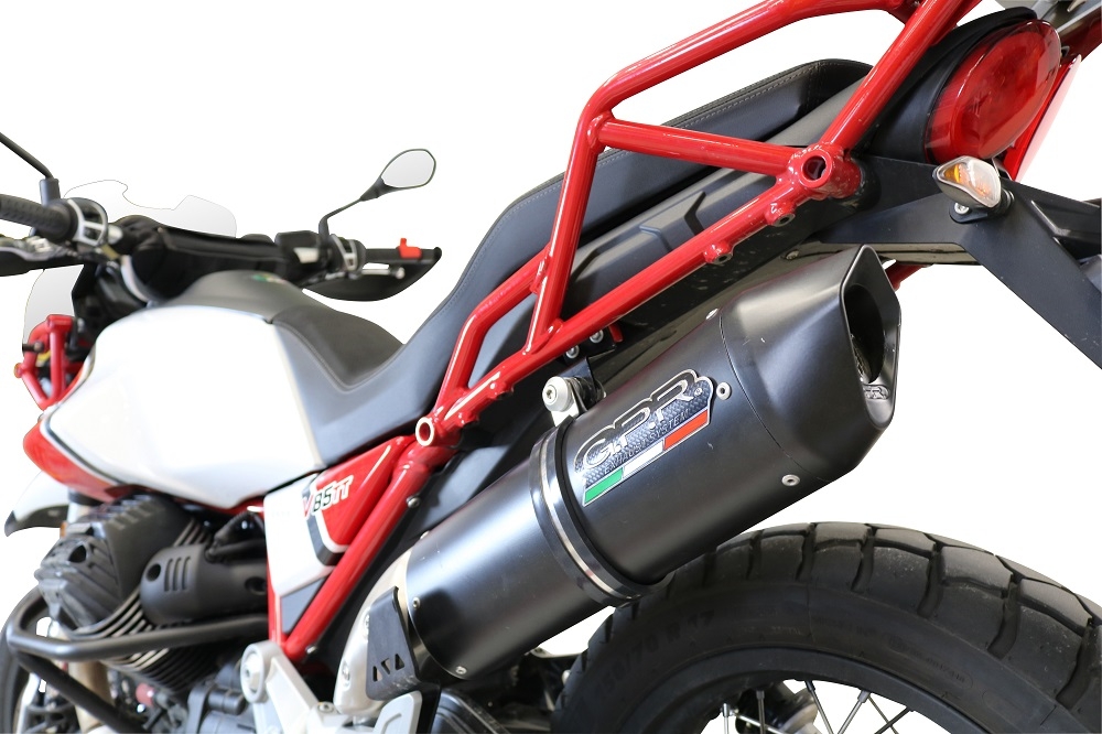 Exhaust compatible with Moto Guzzi V85TT 2021-2024, Furore Evo4 Nero, Slip-on exhaust including removable db killer and link pipe, EPA-compliant 