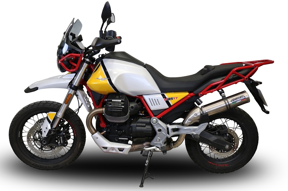 Exhaust compatible with Moto Guzzi V85TT 2019-2020, M3 Titanium Natural, Slip-on exhaust including removable db killer and link pipe, EPA-compliant 