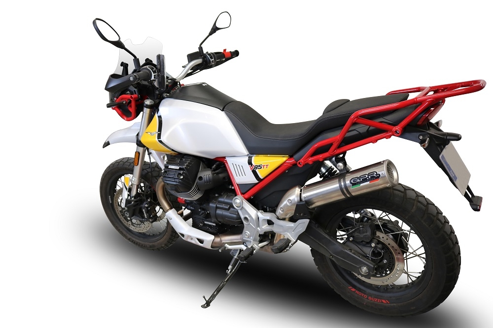 Exhaust compatible with Moto Guzzi V85TT 2019-2020, M3 Titanium Natural, Slip-on exhaust including removable db killer and link pipe, EPA-compliant 