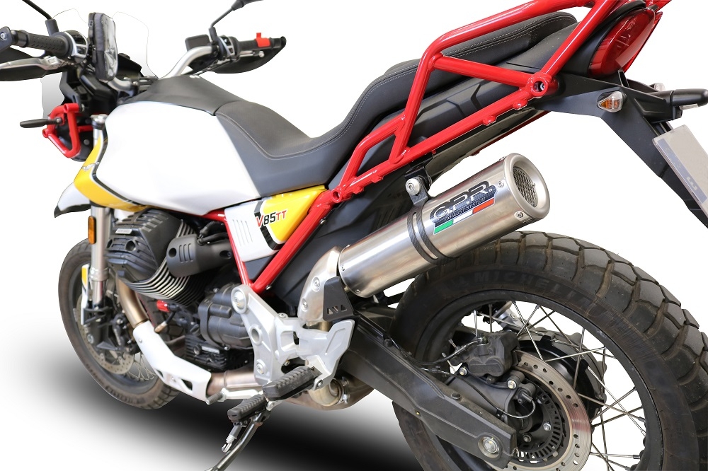 Exhaust compatible with Moto Guzzi V85TT 2019-2020, M3 Titanium Natural, Slip-on exhaust including removable db killer and link pipe, EPA-compliant 