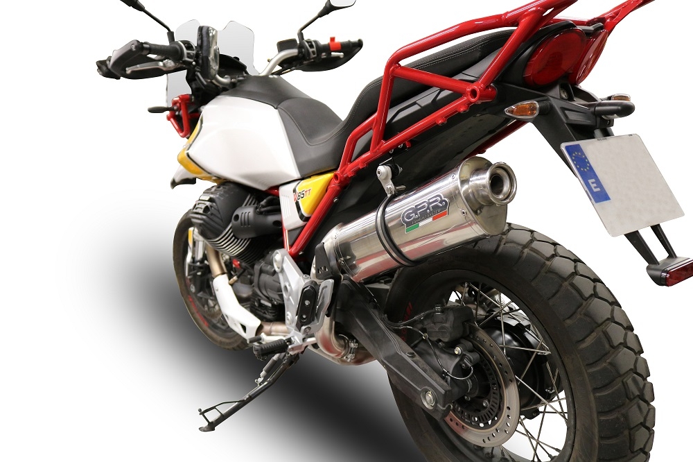 Exhaust compatible with Moto Guzzi V85TT 2021-2024, Trioval, Slip-on exhaust including removable db killer and link pipe, EPA-compliant 
