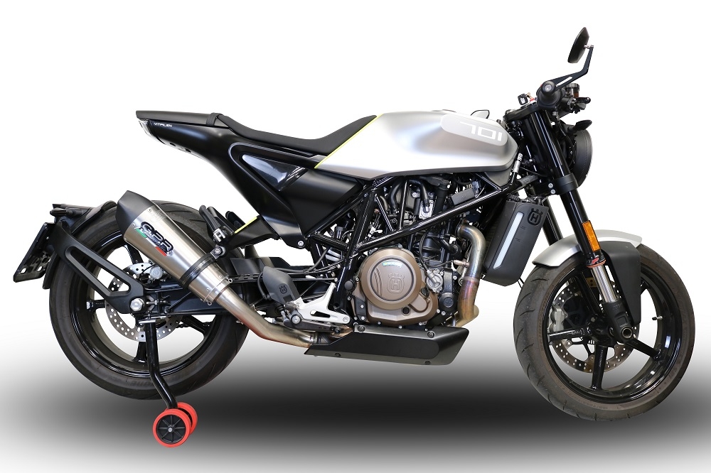 GPR exhaust compatible with  Husqvarna Svartpilen 701 2018-2020, New Grand Prix Evo Titanium, Slip-on exhaust including removable db killer and link pipe, EPA-compliant 